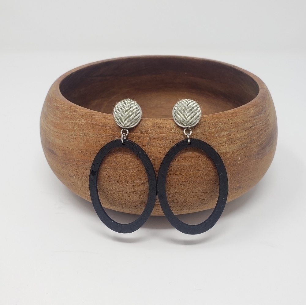 New Handmade | Chevron Wooden Oval Earrings